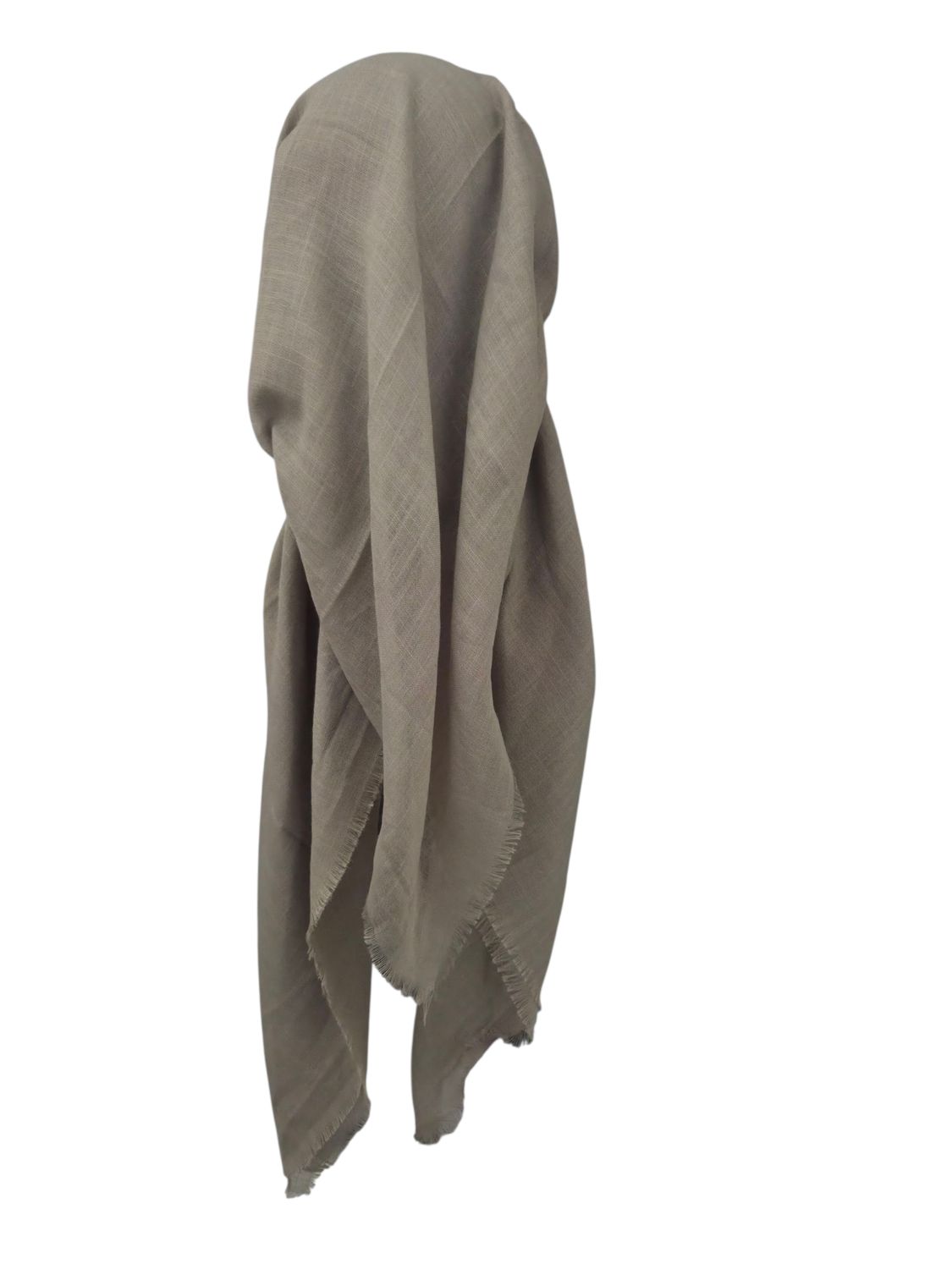 Taupe - long kerchief back - soft fringes pretied tichel (BBS) w/band sewn in