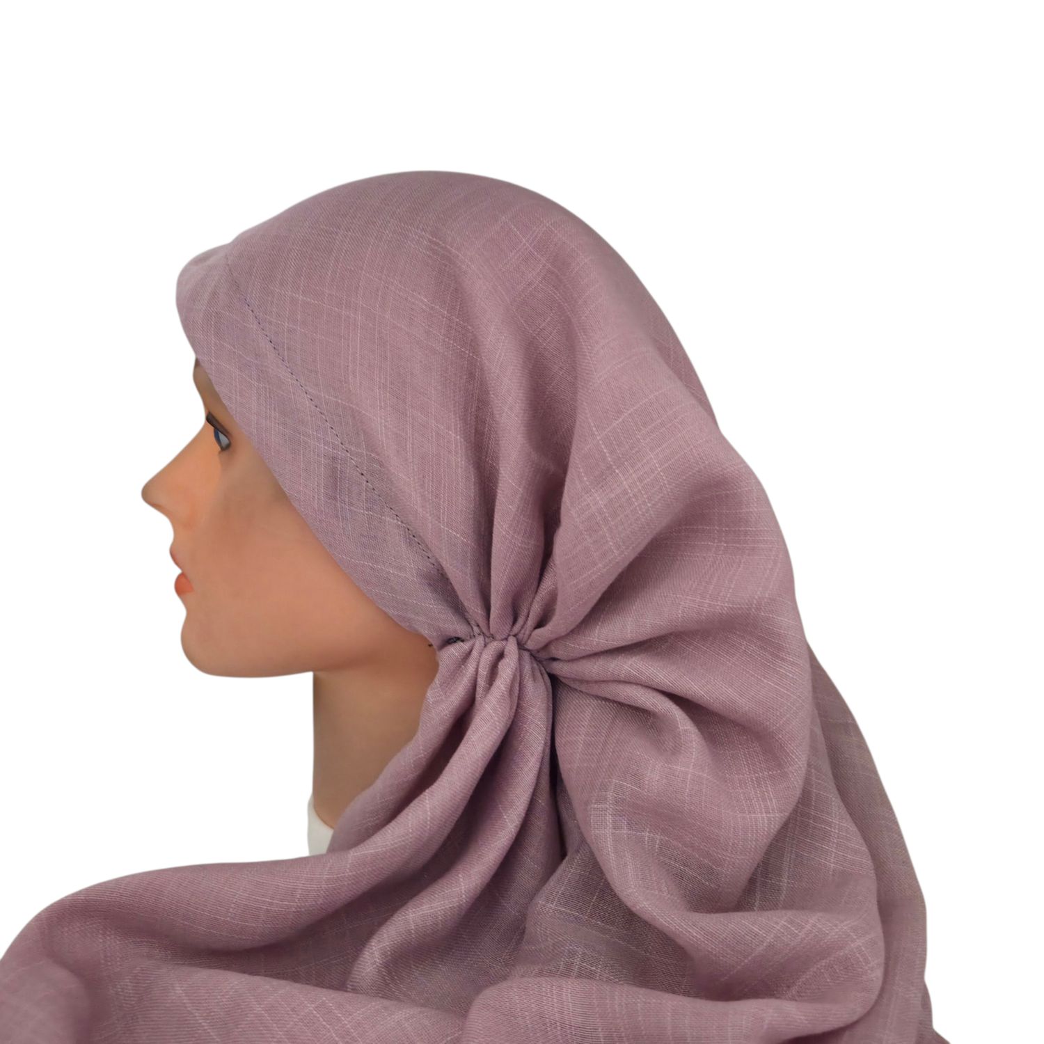 Mauve/blush - long kerchief back - soft fringes pretied tichel (BBS) w/band sewn in