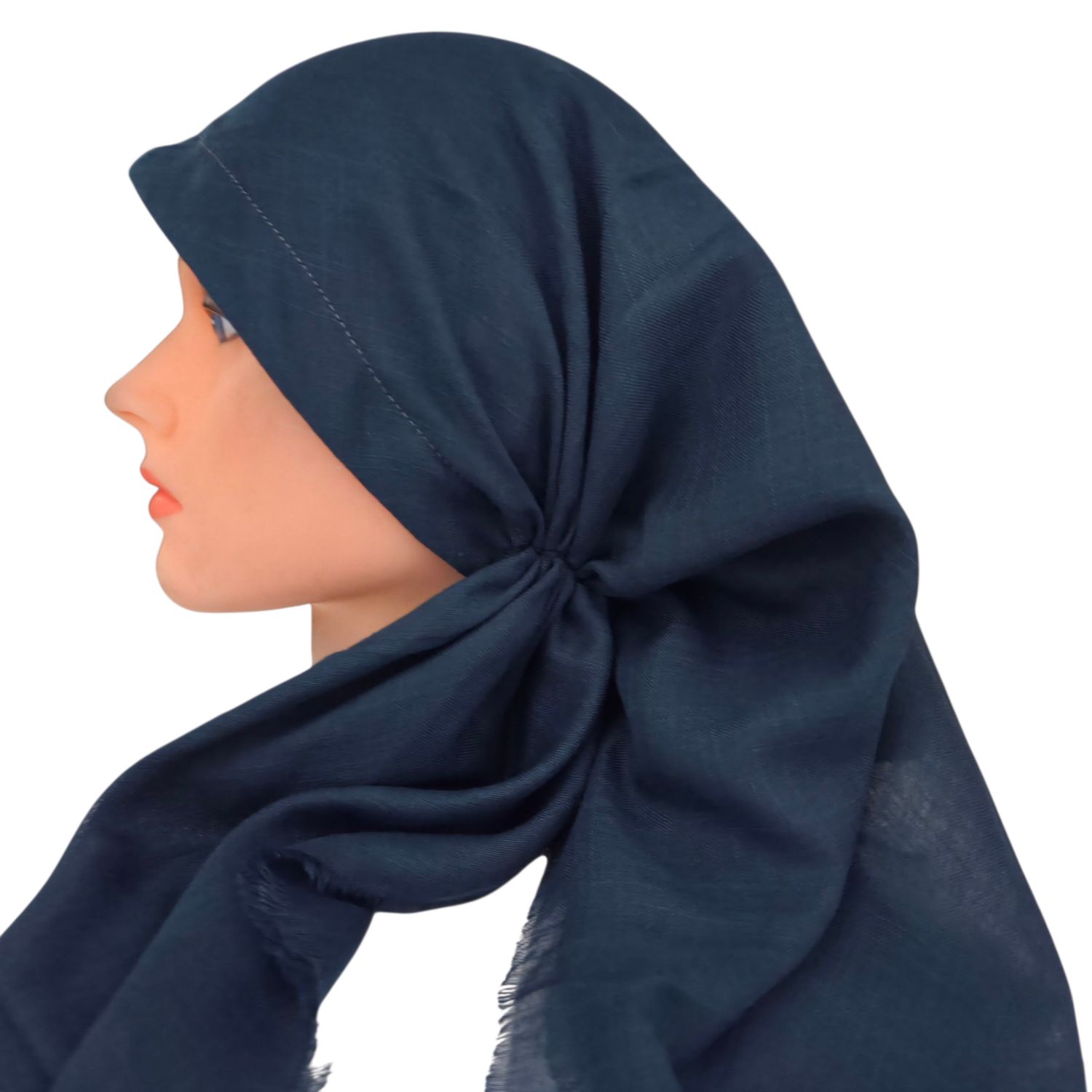 Deep green/teal - long kerchief back - soft fringes pretied tichel (BBS) w/band sewn in