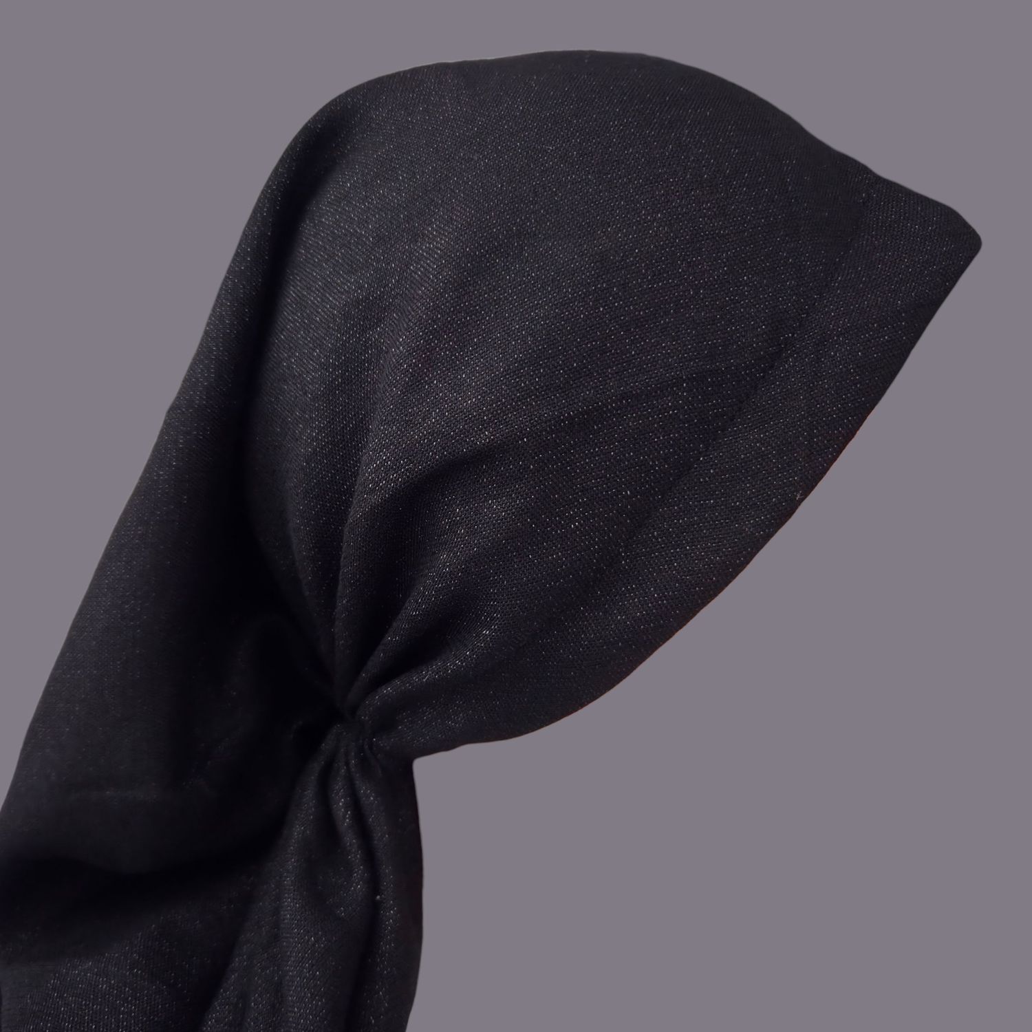 Glittery black- long kerchief back - soft fringes pretied tichel (BBS) w/band sewn in