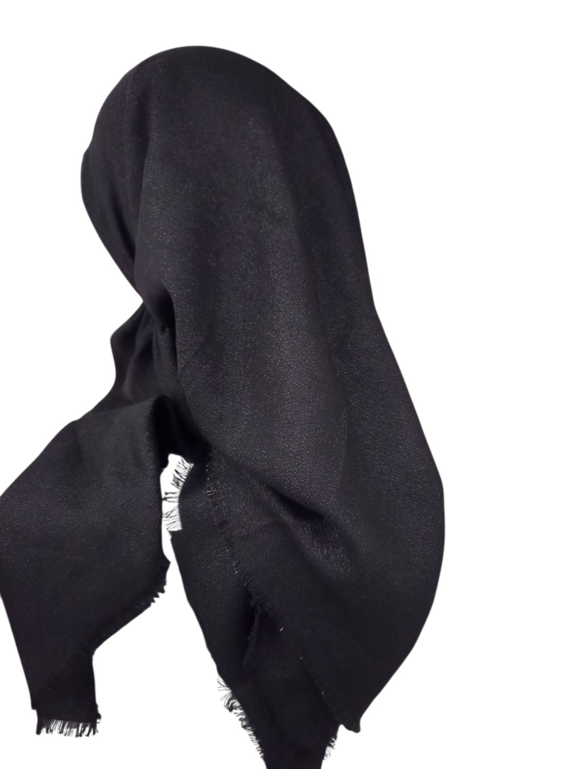 Glittery black- long kerchief back - soft fringes pretied tichel (BBS) w/band sewn in