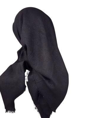 Glittery black- long kerchief back - soft fringes pretied tichel (BBS) w/band sewn in