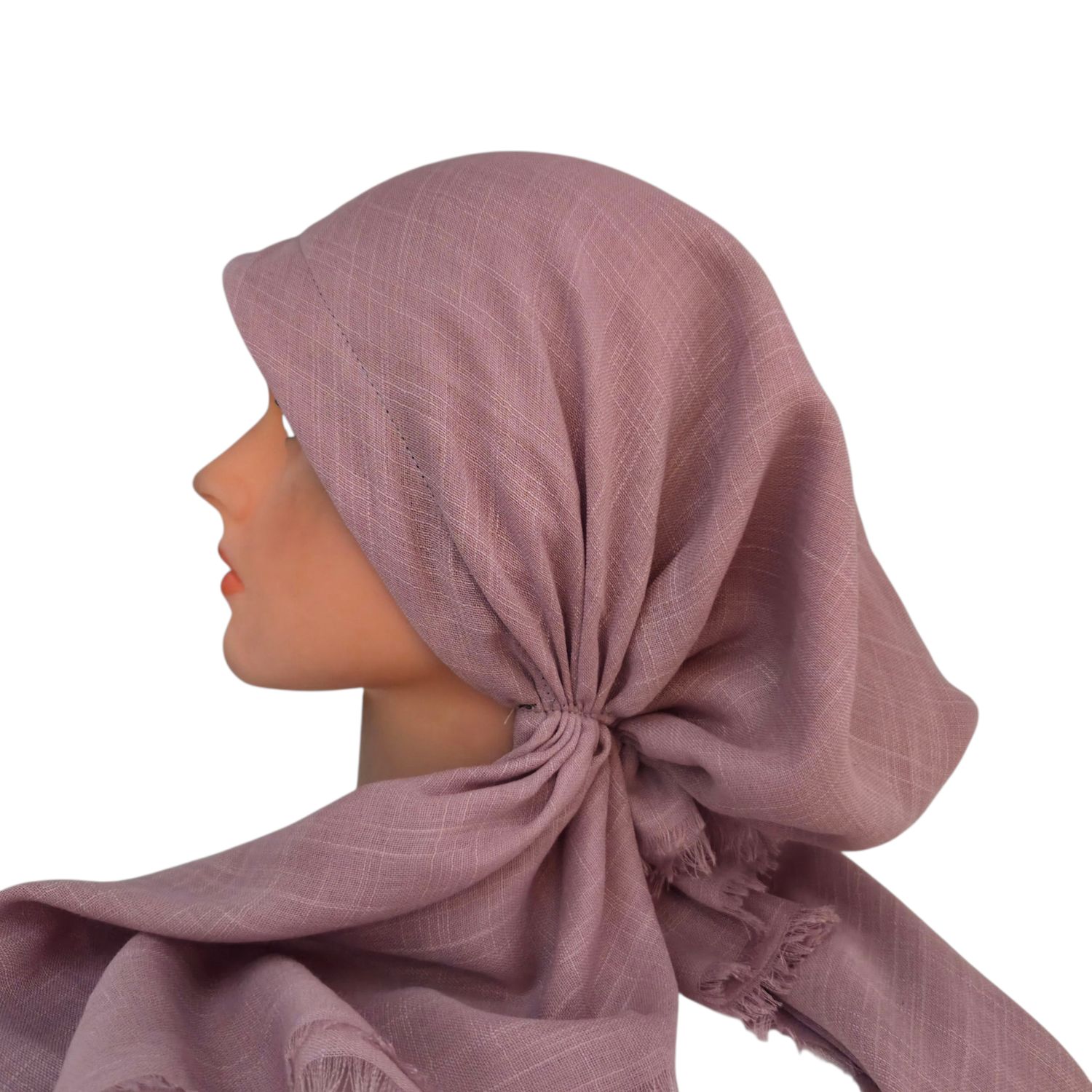 Blush/mauve - soft fringes pretied tichel