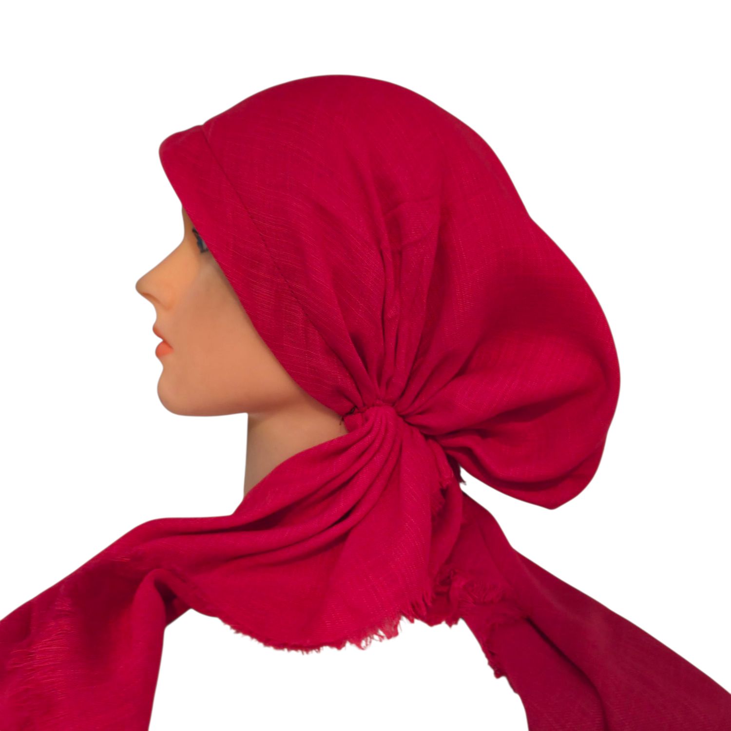 Reddish deep coral solid  - soft fringes pretied tichel