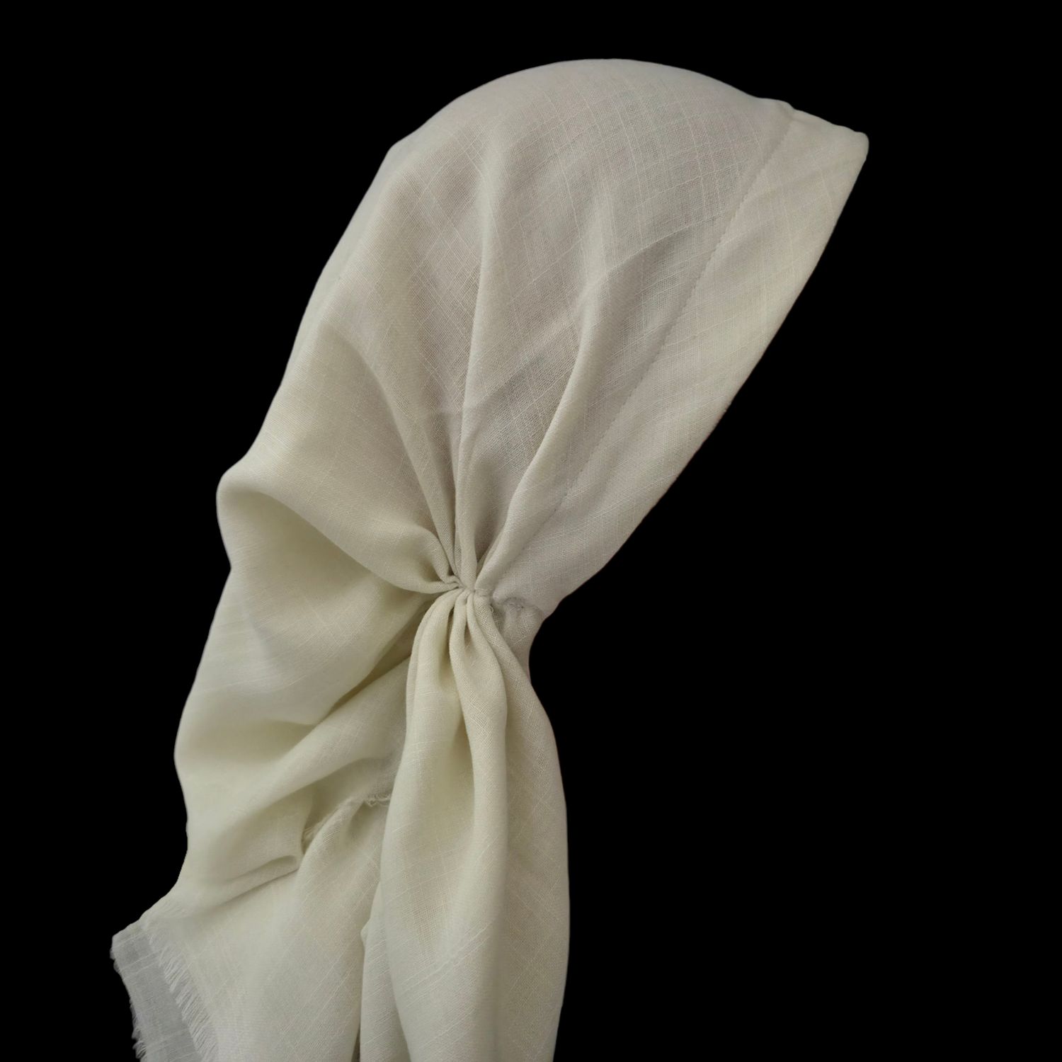 White - long kerchief back - soft fringes pretied tichel (BBS) w/band sewn in