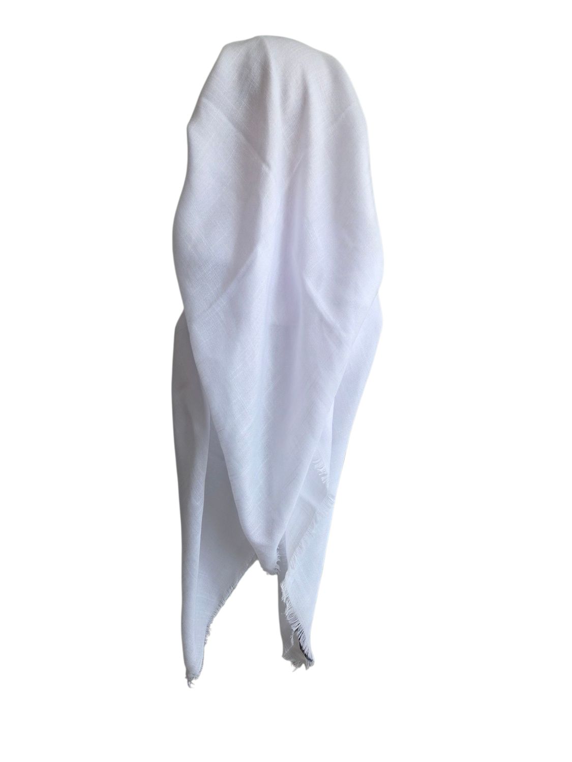 White - long kerchief back - soft fringes pretied tichel (BBS) w/band sewn in