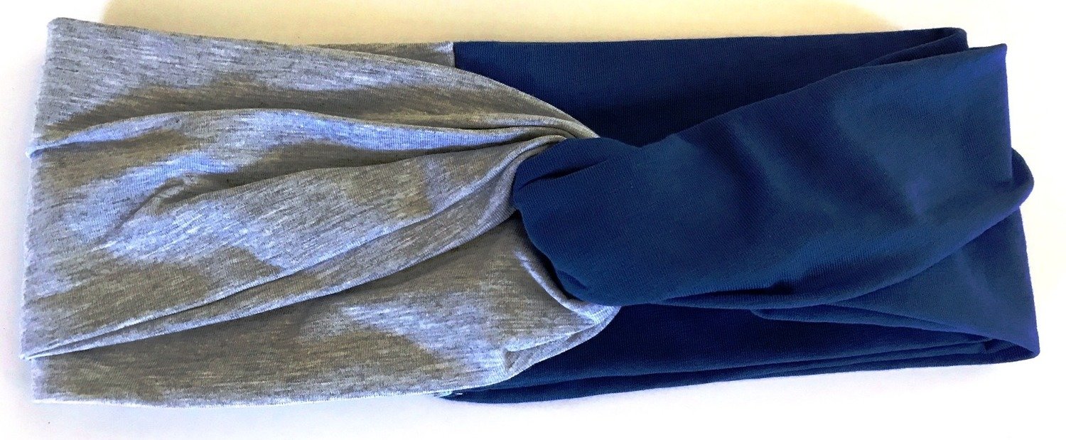 Royal blue/gray two tone cotton headband