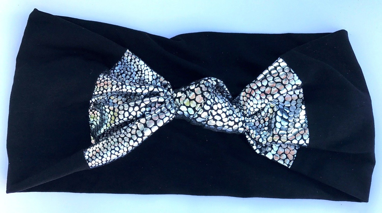 Black with silver patterned foil knot headband