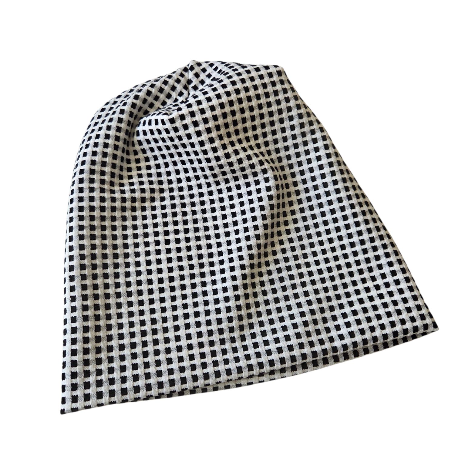 Mid-weight checkered beanie - black