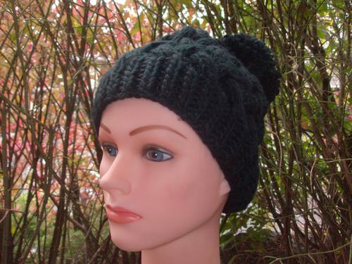 Black pom pom chunky beanie beret
