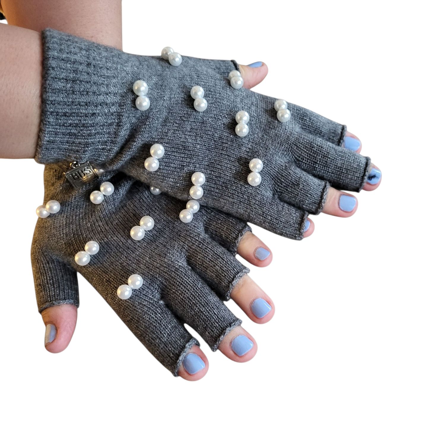Thin half finger gloves w/pearls