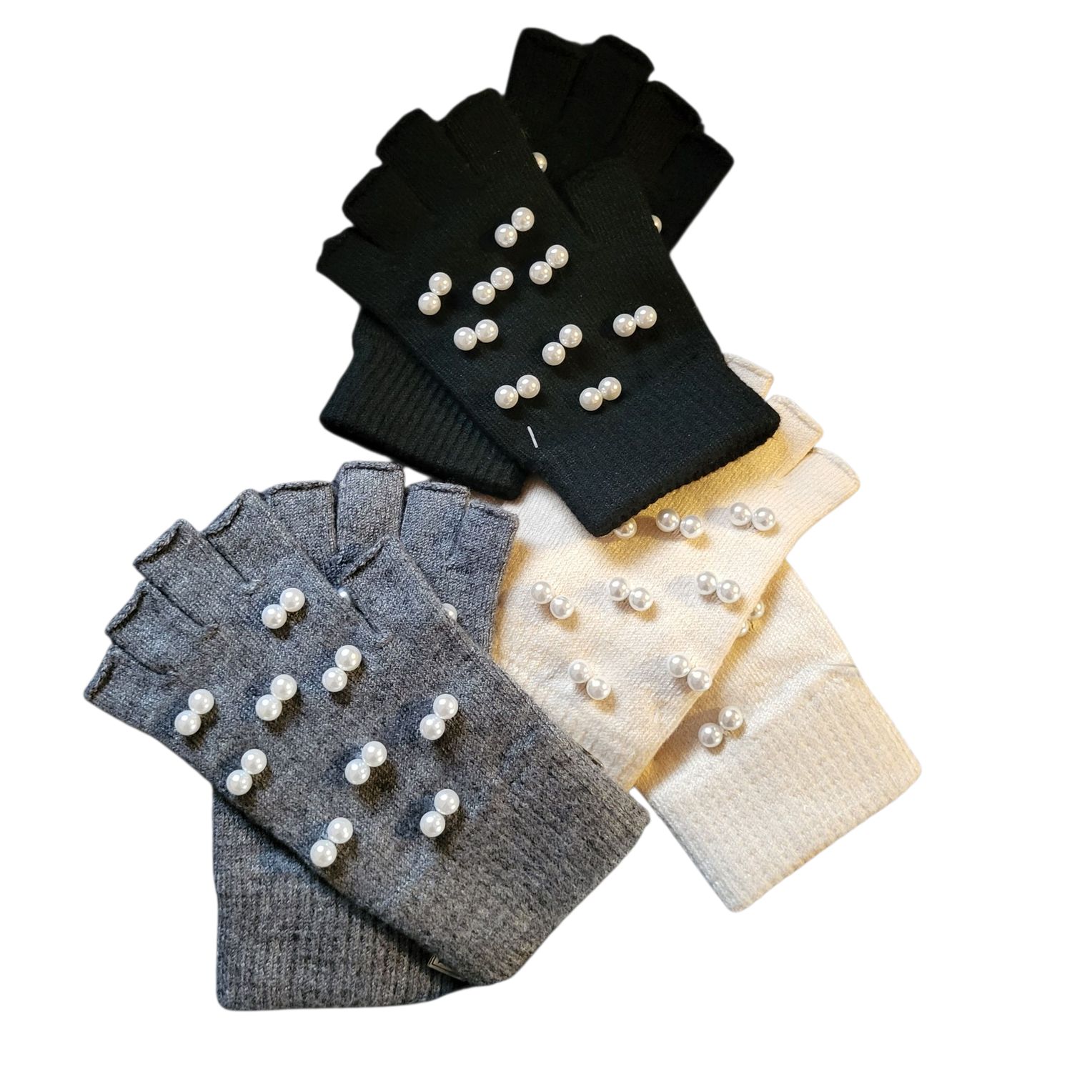 Thin half finger gloves w/pearls
