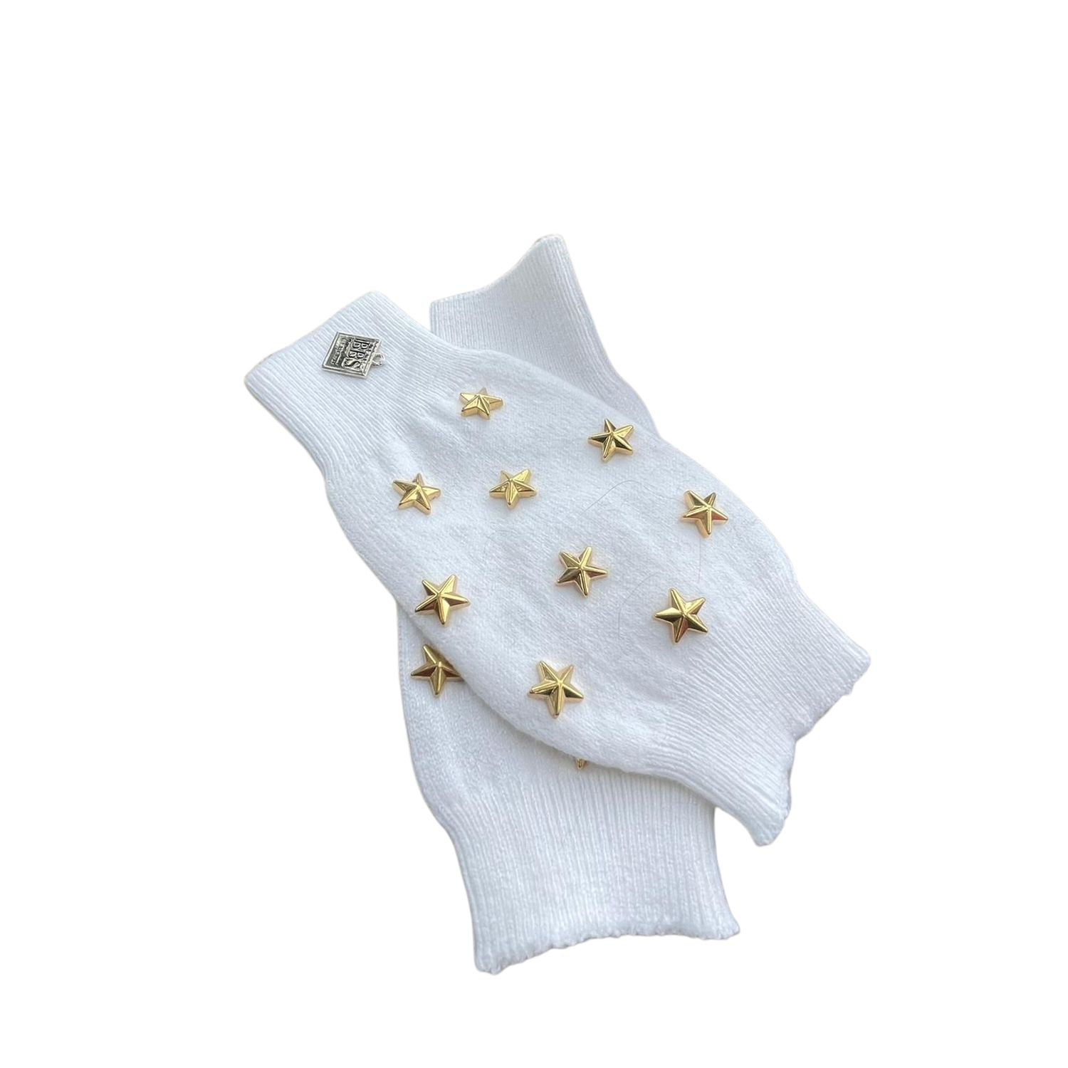Thin fingerless gloves w/gold stars - winter white (slightly off white)