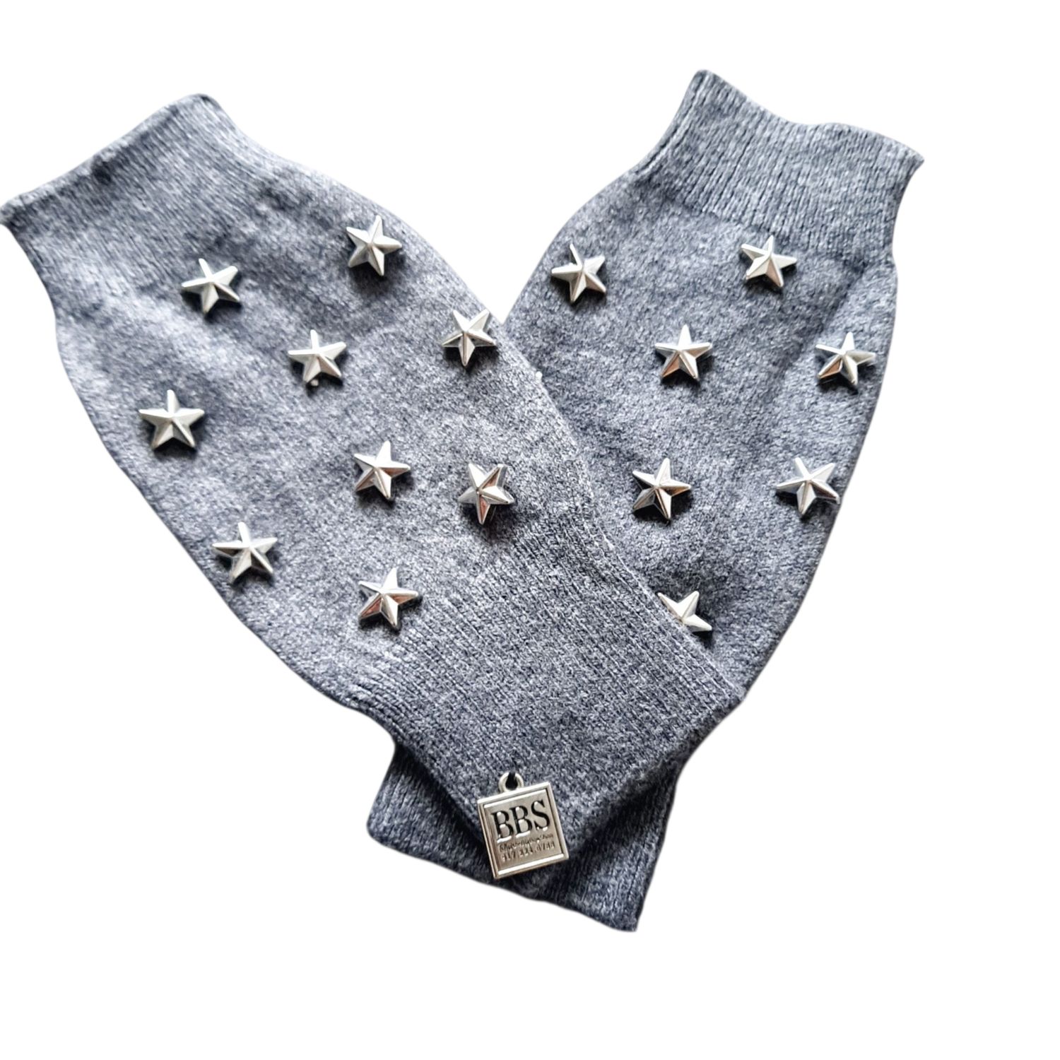 Thin fingerless gloves w/silver stars - dark gray