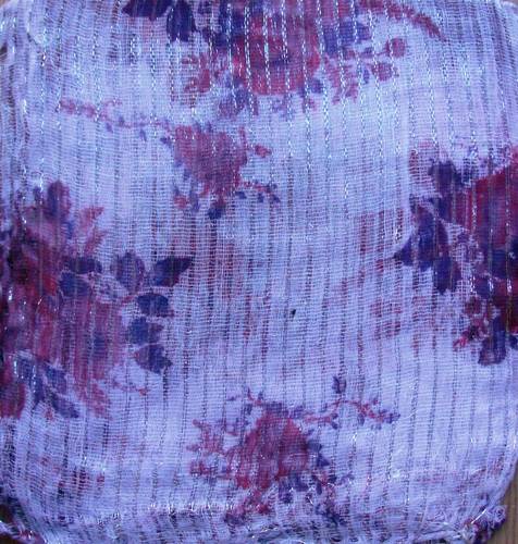 Pretty pattern lurex tichel white with purple flowers