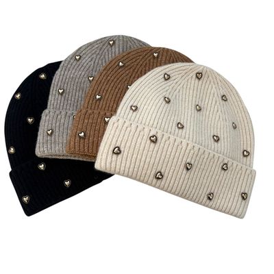 Heart-Embellished Knit Fold-Over hats