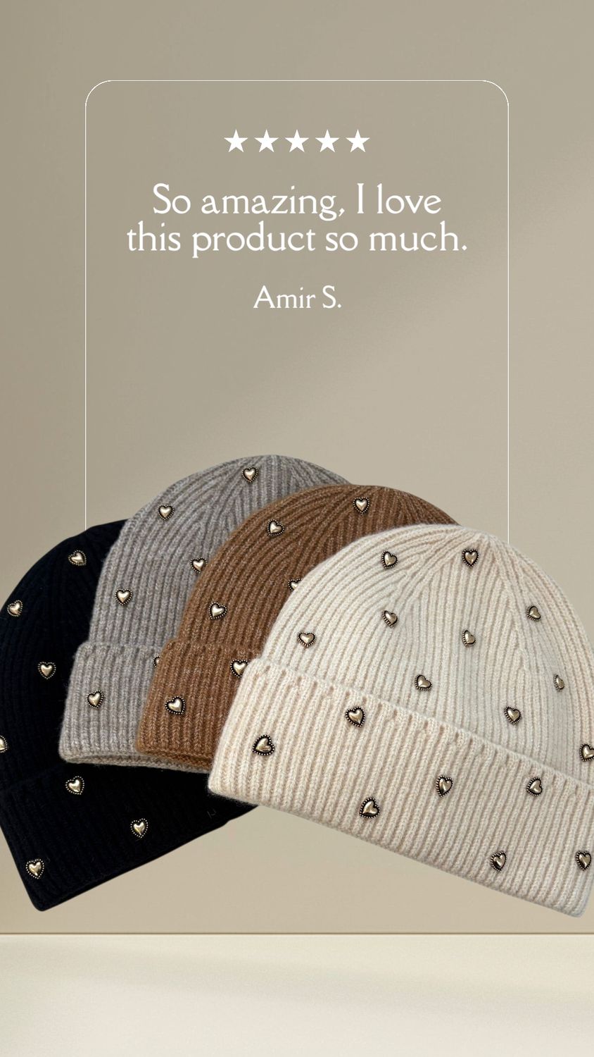 Heart-Embellished Knit Fold-Over hats