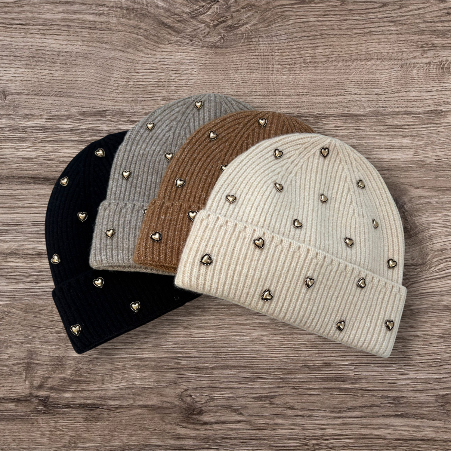 Heart-Embellished Knit Fold-Over hats