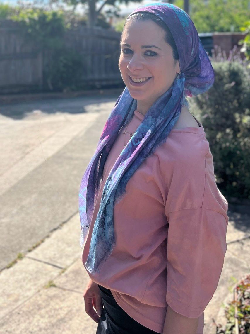 Apricot - shaded butterflies patterned -  soft fringed tichel