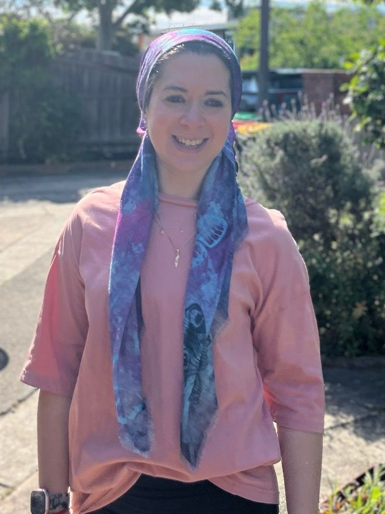 Apricot - shaded butterflies patterned -  soft fringed tichel