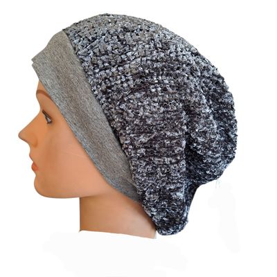 Dark gray chenille snood with band