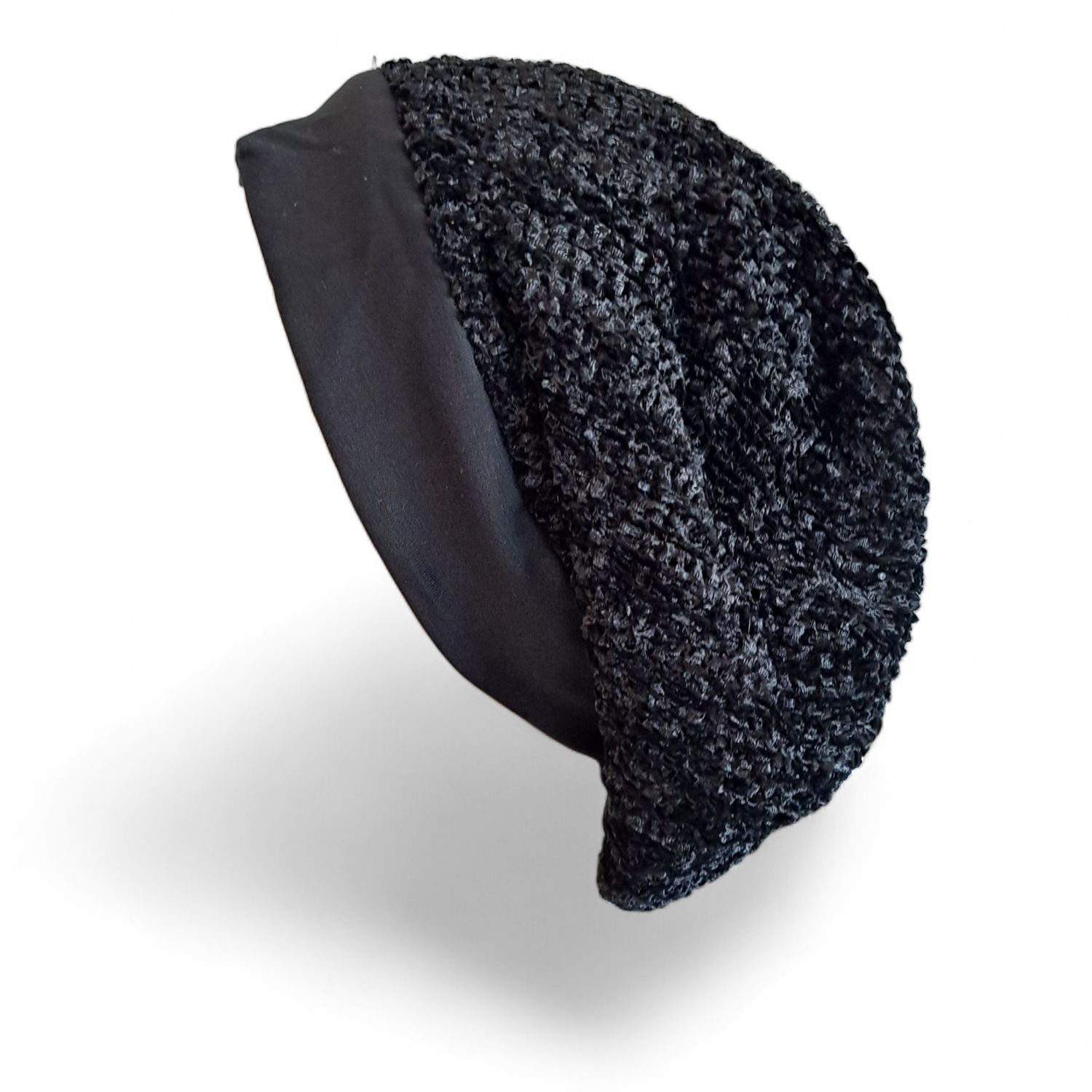 Black chenille snood with colorful lurex threads - with band