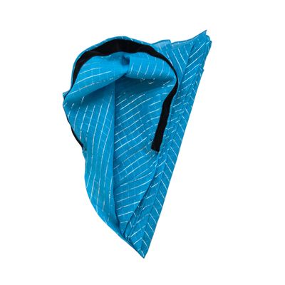 Aqua triangular lurex tichel w/band sewn in