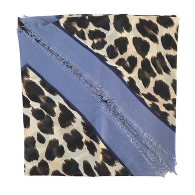 Leopard print tichel w/band sewn in - light denim border