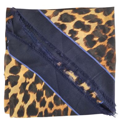 Leopard print tichel w/band sewn in - navy border