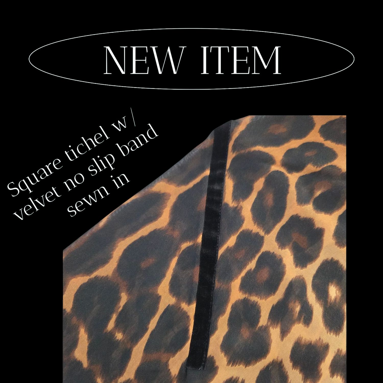 Leopard print tichel w/band sewn in - navy border