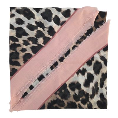 Leopard print tichel w/band sewn in - light mauve border