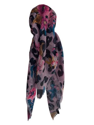 Mauve pretty floral -  long kerchief back - soft fringes pretied tichel (BBS) w/band sewn in