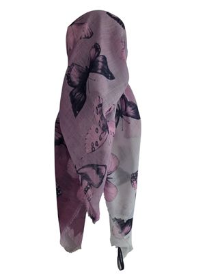 Pretty n&#39; pink shaded butterflies -  long kerchief back - soft fringes pretied tichel (BBS) w/band sewn in