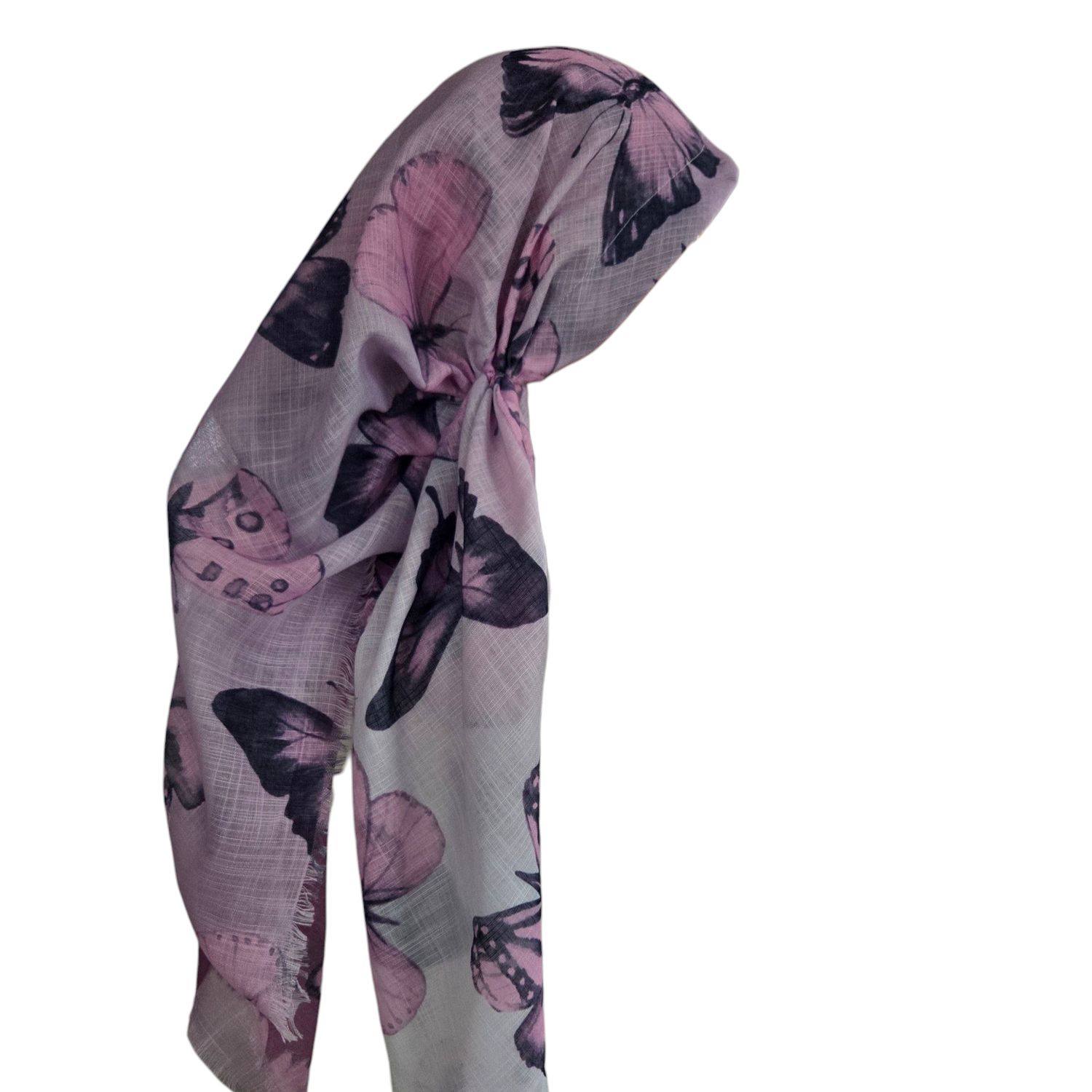 Pretty n' pink shaded butterflies -  long kerchief back - soft fringes pretied tichel (BBS) w/band sewn in