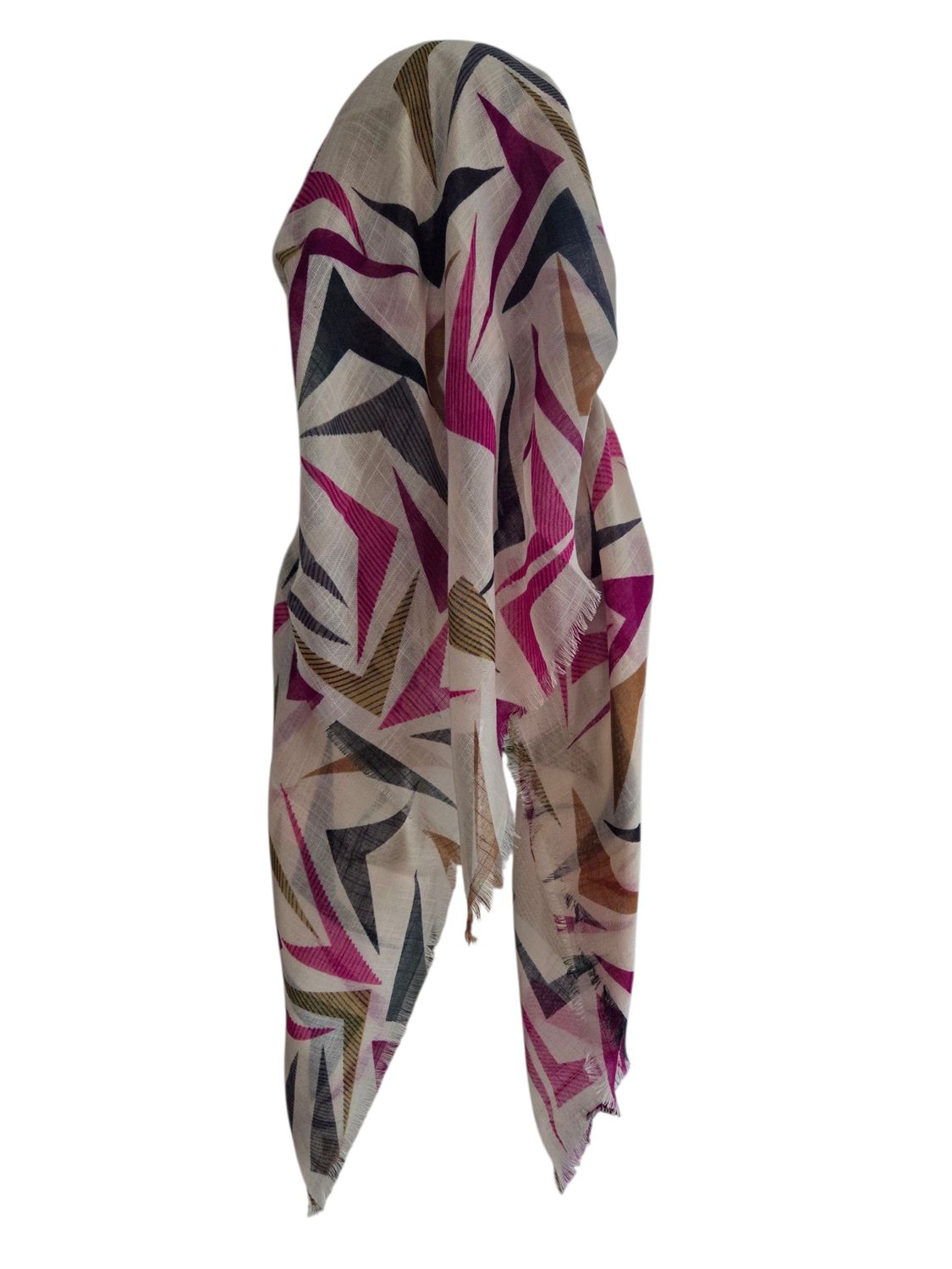 Cream multicolored  -  long kerchief back - soft fringes pretied tichel (BBS) w/band sewn in