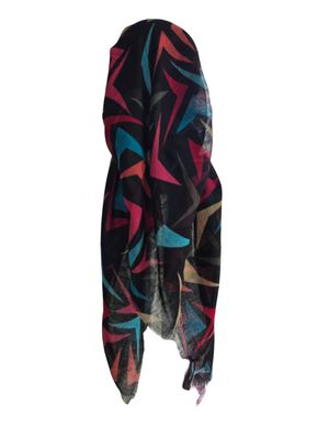 Black multicolored w/turquoise -  long kerchief back - soft fringes pretied tichel (BBS) w/band sewn in