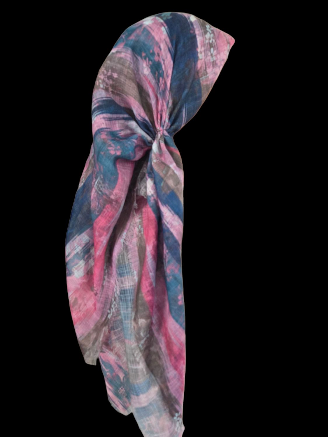 Multi colored olive  -  long kerchief back - soft fringes pretied tichel (BBS) w/band sewn in