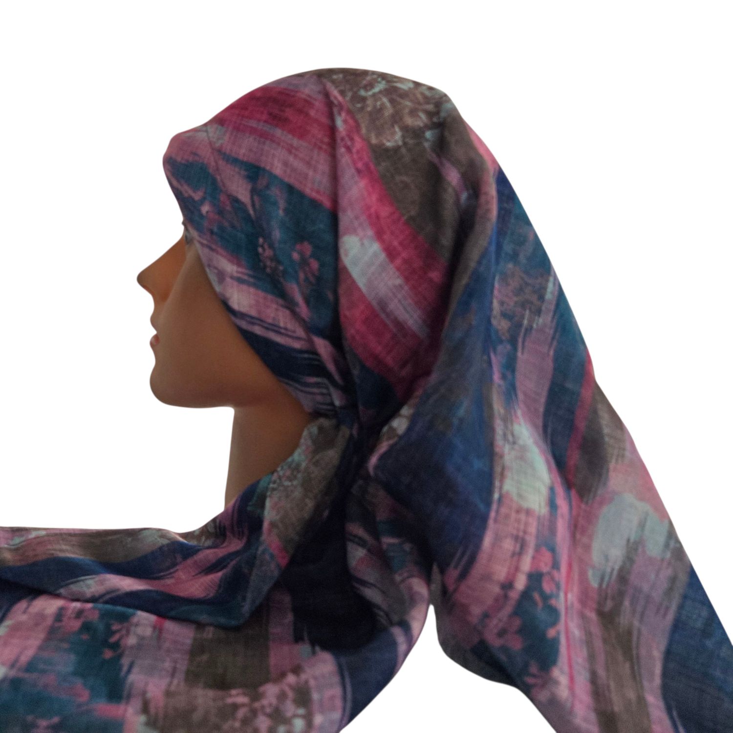 Multi colored olive  -  long kerchief back - soft fringes pretied tichel (BBS) w/band sewn in