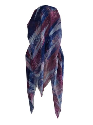 Multi colored burgundy  -  long kerchief back - soft fringes pretied tichel (BBS) w/band sewn in