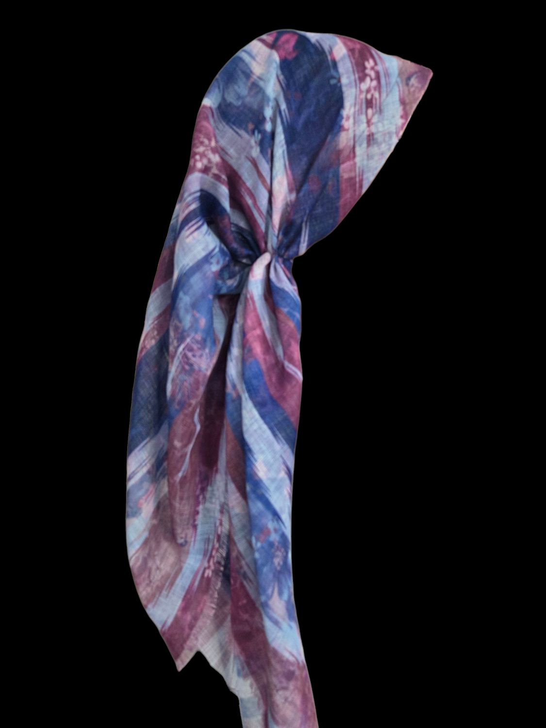 Multi colored burgundy  -  long kerchief back - soft fringes pretied tichel (BBS) w/band sewn in