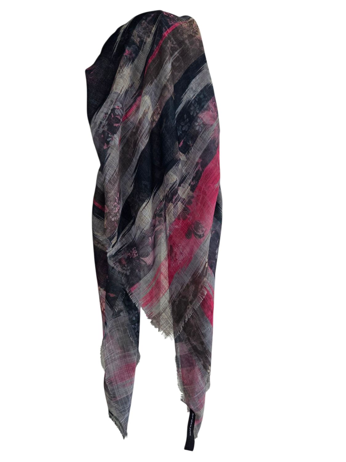 Multi colored gray -  long kerchief back - soft fringes pretied tichel (BBS) w/band sewn in