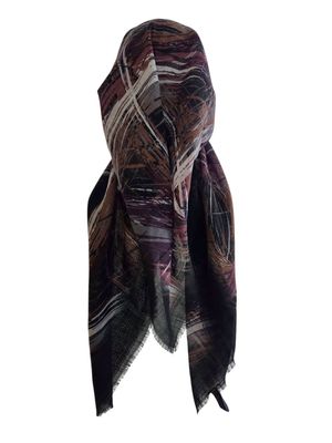 Autumn brushstrokes - black - long kerchief back - soft fringes pretied tichel (BBS) w/band sewn in