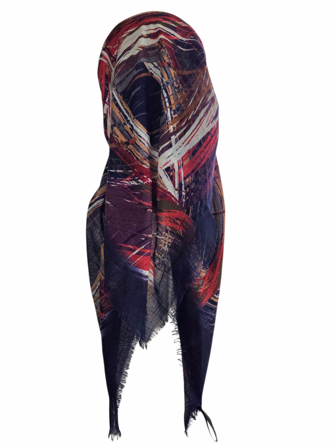 Autumn brushstrokes - navy - long kerchief back - soft fringes pretied tichel (BBS) w/band sewn in
