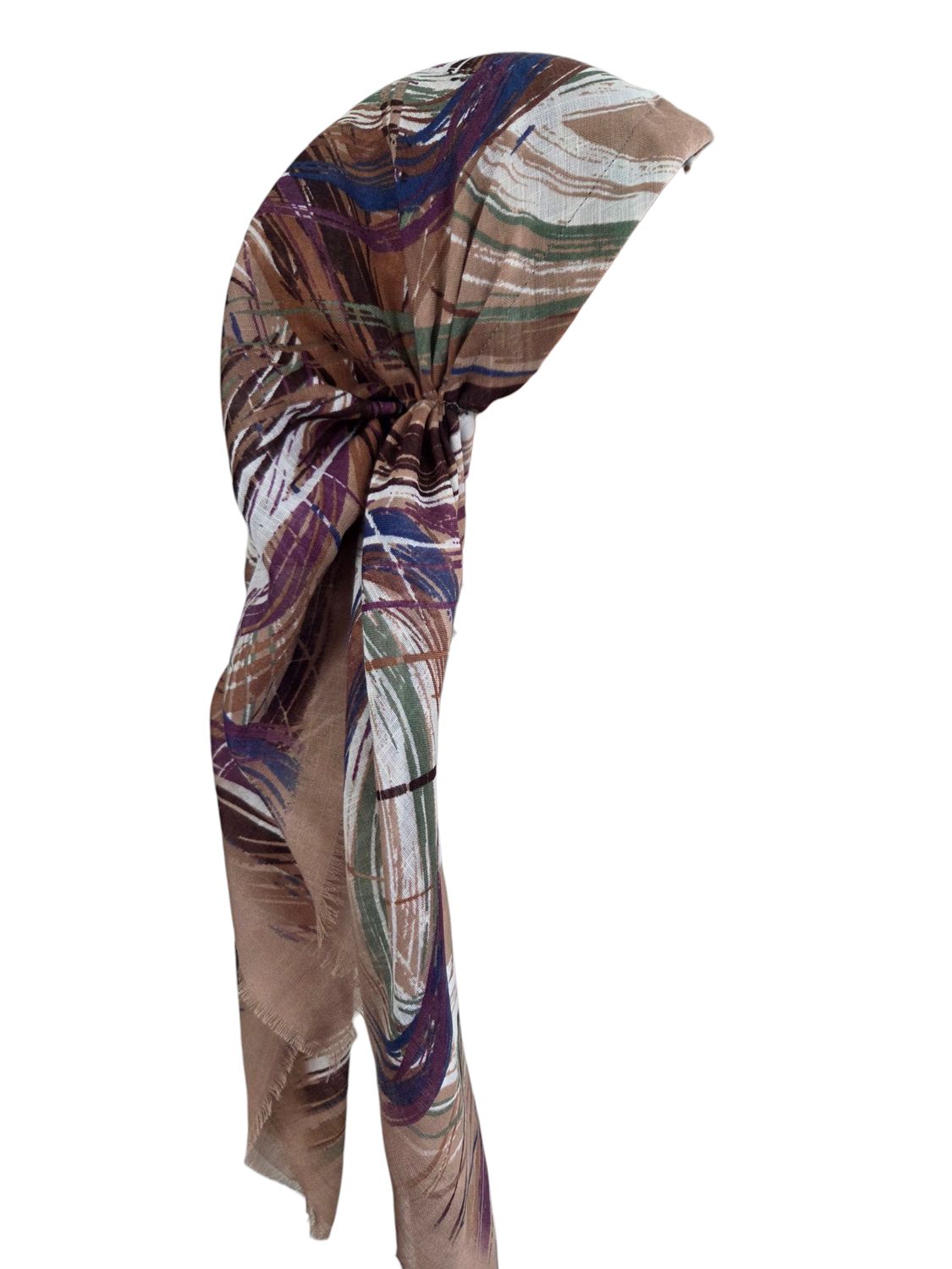 Autumn brushstrokes - tan - long kerchief back - soft fringes pretied tichel (BBS) w/band sewn in