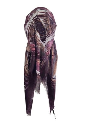 Autumn brushstrokes - deep wine - long kerchief back - soft fringes pretied tichel (BBS) w/band sewn in