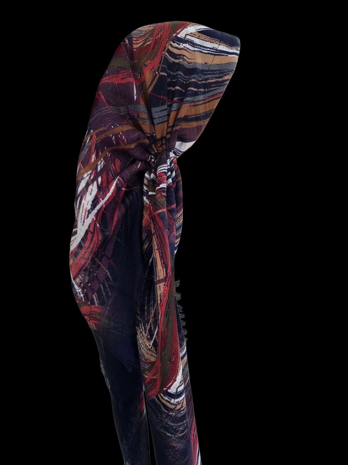 Autumn brushstrokes - navy - long kerchief back - soft fringes pretied tichel (BBS) w/band sewn in