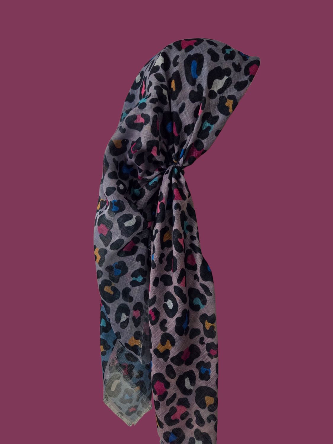 Lavender - shaded leopard pattern  - long kerchief back - soft fringes pretied tichel (BBS) w/band sewn in