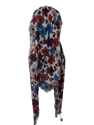 Teal blue - Autumn floral  - long kerchief back - soft fringes pretied tichel (BBS) w/band sewn in