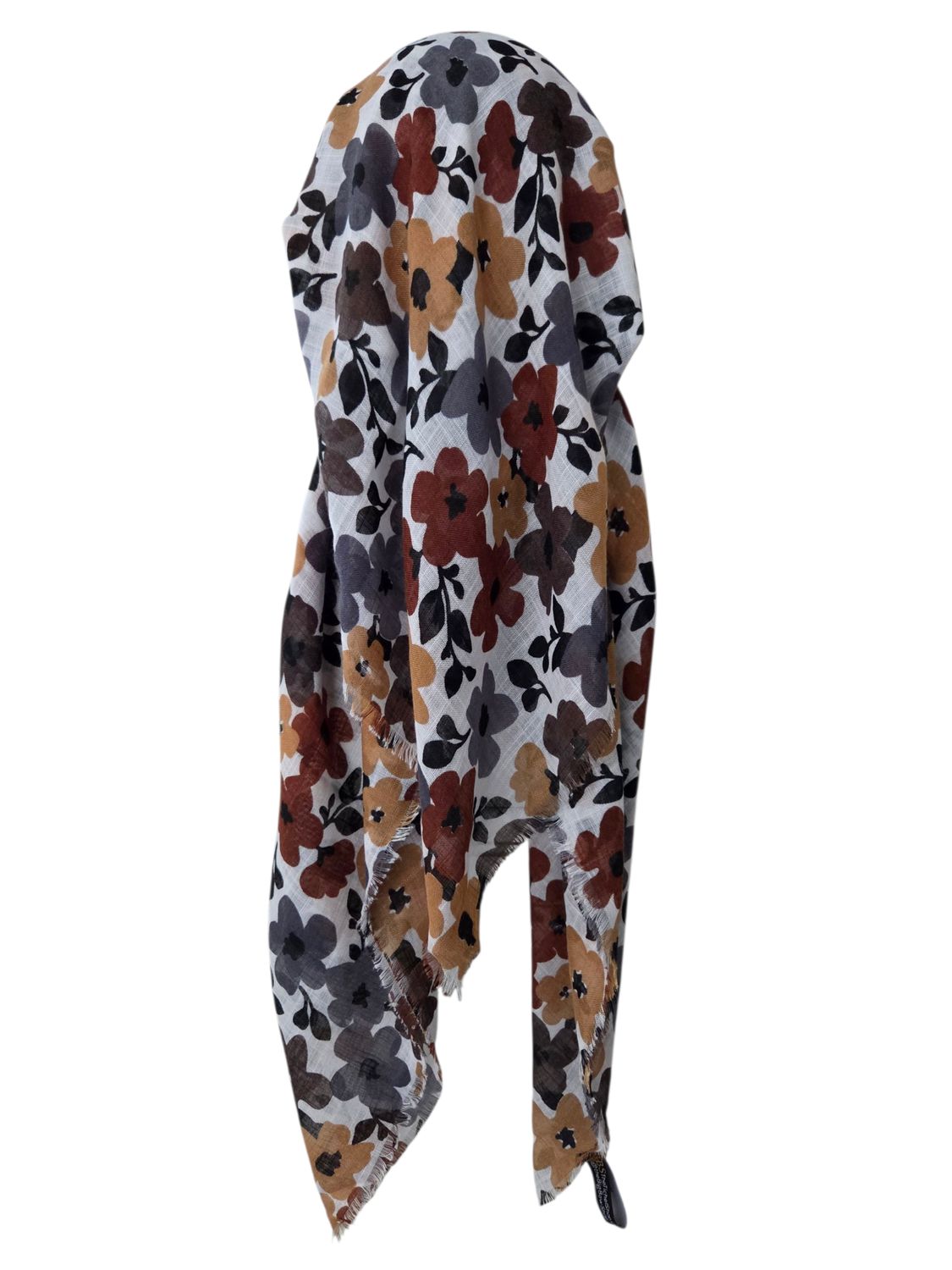 Gray - Autumn floral  - long kerchief back - soft fringes pretied tichel (BBS) w/band sewn in