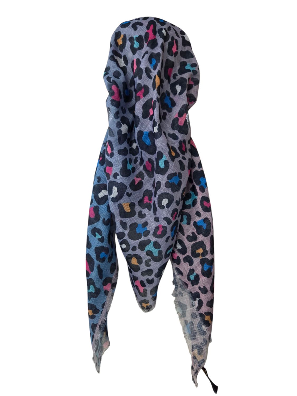 Lavender - shaded leopard pattern  - long kerchief back - soft fringes pretied tichel (BBS) w/band sewn in